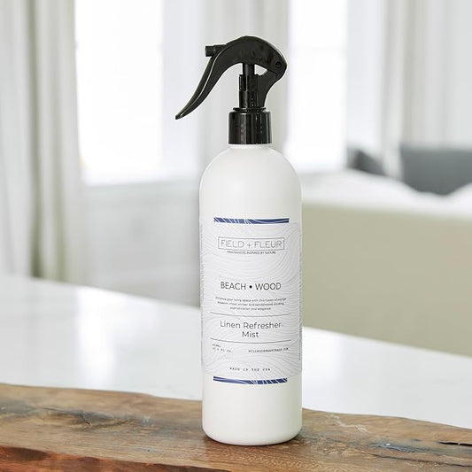 Field + Fleur by Hillhouse Naturals Beachwood Linen Refresher Mist 15.5oz - Fresh Home Fragrance Spray for Bedding, Sofas & Clothes - Peach, Orange Blossom, Moss & Sandalwood - Made in the USA