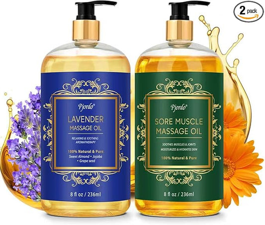 2 Pack Body Massage Oil for Massage Therapy, Sore Muscle Arnica Oil & Lavender Massage Oil for Pain Relief, Massage Relaxing Oil for Calming, Soothes Joints & Muscle, Spa Gift for Him Her