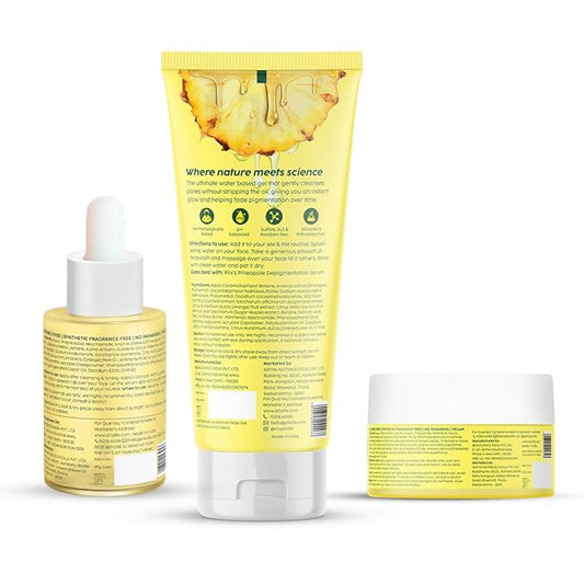 Pineapple Pigmentation Skincare Kit For Dark Spot Removal | Cleanser, Face Serum and Moisturizer Combo With 2% Alpha Arbutin For Women & Men, Pack of 3