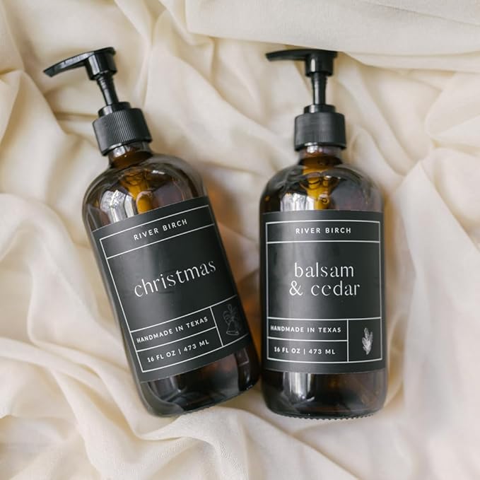 River Birch Vanilla Peppermint Scented Natural Hand Soap - Handmade Soap - Moisturizing Hand Wash with Amber Glass Dispenser - Luxury Scented Hydrating Hand Soap - Vegan and Non-Toxic - 16 Fl Oz