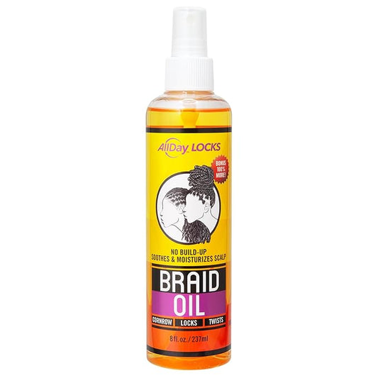 AllDay Locks Braid Oil (8 oz) | Moisturizes, Strengthens Hair & Scalp | Soothes & Relieves Tension | Grape, Orange, Olive Oil | Nourish & Protect Braids, Locks, Twists, Cornrows | 8 oz