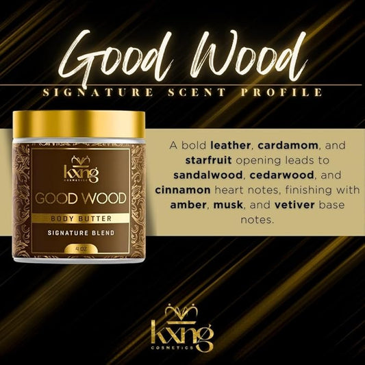 KXNG Cosmetics, Body Butter, Organic Skin Care for Men and Women, Body Moisturizer Lotions and Creams, Raw Shea Butter, Cocoa Butter, Mango, Coconut Oil, Hand, Foot, All Skin Types (Good Wood)