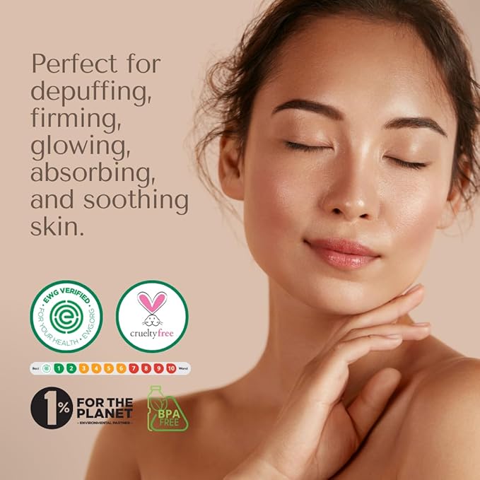 Organic To Green Crystal Rose Quartz Gem Facial,100% Natural Stone Facial Mask for Spa Skincare Beauty Tools for Puffy Eyes, Dark Circles, with Rose Petal Face Serum - Reusable