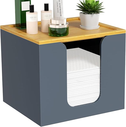 VITVITI Disposable Face Towel Holder Box, Acrylic Facial Towel Container for XL Clean Skin Club, Large Disposable Face Towels Storage with Bamboo Lid, for Bathroom, Vanity Makeup, Gray