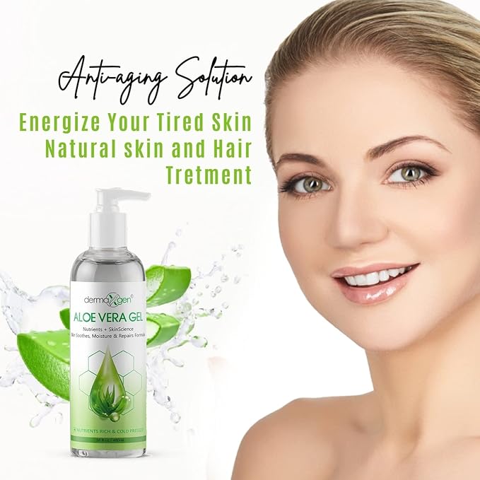 Aloe Vera Gel - Organic 100% Pure Aloe + Witch Hazel + Vitamin C + Vitamin E - Skin Soothes, Moisture And Repair Formula, Nutrients Rich And Cold Pressed - 16 FL OZ / 480 ML