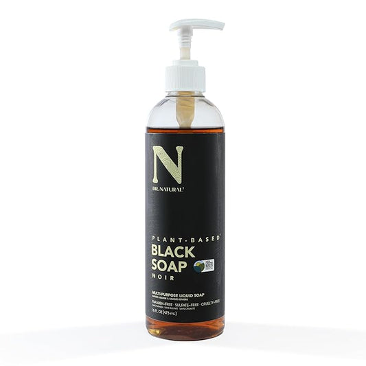 Dr. Natural Multi-Purpose Black Liquid Soap - Natural West African Body Wash - Gentle Hand Soap and Body Soap - Deep Moisturizer, Fights Acne - 16 oz