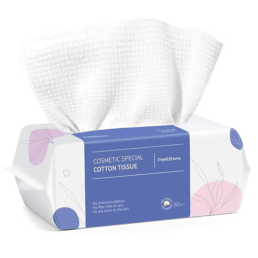 PoeticEHome Disposable Face Towel | Thick & Absorbent | Clean Face Tissue Biodegradable | Cotton Dry Wipes for Facial Cleansing & Makeup Removing