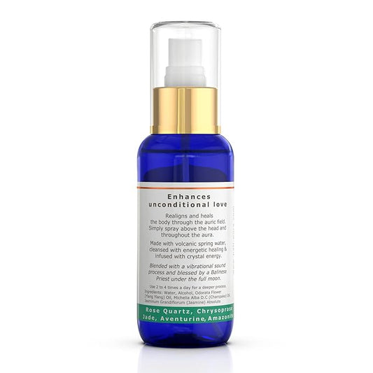 BALIPURA Pure Love Aura Spray - Organic Jasmine & Ylang Ylang Essential Oils - Attraction Mist with Quartz Crystals - Aromatherapy Room Spray for Abundance, Cleanse, and Self-Love