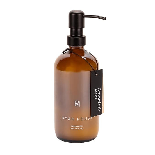 Hydrating Aromatherapy Hand Cream, Moisturizing Scented Lotion, 15 Oz Recycled Glass Pump Top Dispenser, Grapefruit Mint