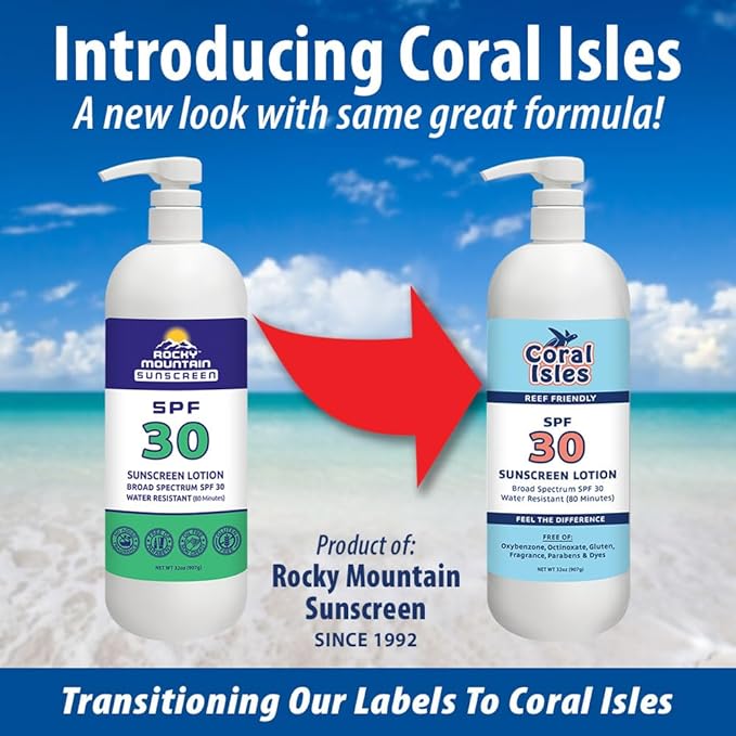 Rocky Mountain Sunscreen SPF 30 Lotion | Broad Spectrum UVA/UVB Protection | Hawaii 104 Reef Act Compliant (Oxybenzone & Octinoxate Free) | Water Resistant 80 Min. | Quart with Pump (32 Fl Oz)