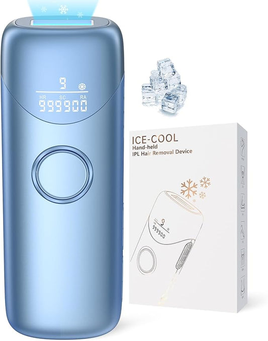 Laser Hair Removal with 5℃ Ice Cooling, Ubroo Painless IPL Laser Hair Removal Device 3 In 1 At Home Hair Remover Machine Permanent Hair Removal for Women Men Facial Body Use(Blue)