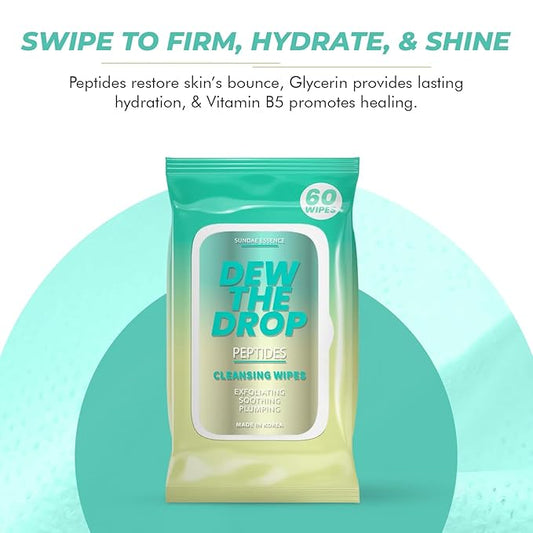 Peptides Facial Wipes - Dermatologist-Tested, Anti-Aging, Korean Skin Care, Gently Cleanses, Restores Moisture & Refreshes Skin - Clean Formula, Vegan, 95% Natural - 1 Pack