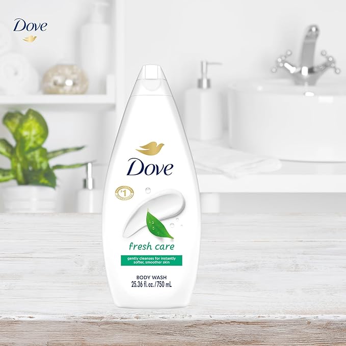 Dove Body Wash, Fresh Care, Value-Size 4-Pack – Soothing Moisturizing Cleanser for Soft Skin, 25.36 Oz Ea