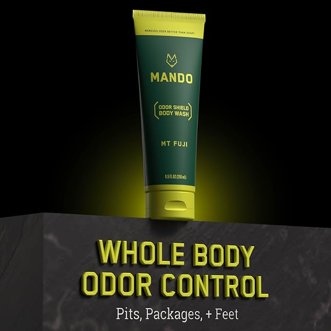 Mando Odor Shield Body Wash - 24 Hour Control - Removes Odor Better than Soap - SLS and Paraben Free, Skin Safe - 8.5 Ounce (Mt Fuji)