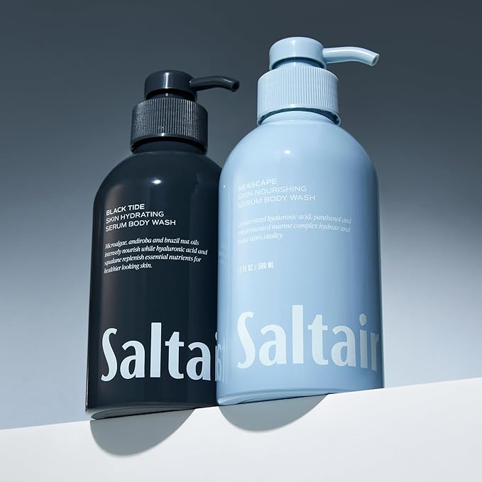 Saltair Body Wash, For Him Scents 2-Pack. Moisturizing Body Cleanser with Monoi Oil and Cupuacu Butter. Luxury Shower Gel for Women and Men. Vegan, Cruelty-Free, Paraben-Free. 2x 17oz Pump Bottles