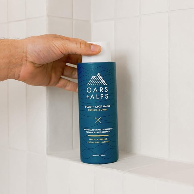 Oars + Alps Men's Moisturizing Body and Face Wash, Skin Care Infused with Vitamin E and Antioxidants, Sulfate Free, California Coast, 1 Pack