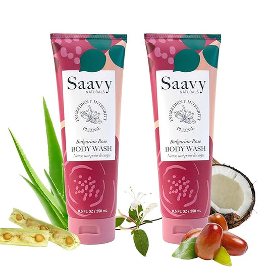 Saavy Naturals Body Wash Bulgarian Rose Plant-Based Ingredients| Made In USA | Sensitive Skin Body Washl Organic Formula With Coconut Oil, Shea Butter, And Aloe Vera - 8.5 Fl Oz, 2 Pack