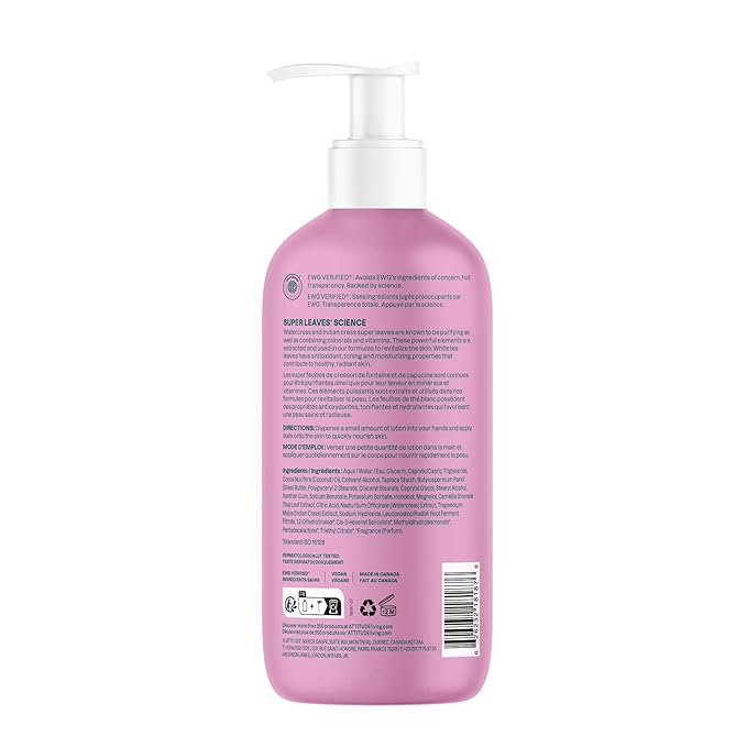 ATTITUDE Body Lotion, EWG Verified Moisturizer, Vegan Skin Care Products, Non-Greasy, Hydrating for Dry Skin, Cruelty Free, Moisturizing, White Tea Leaves, 16 Fl Oz