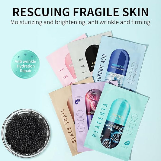 Face Masks Skincare Set for Girl,Moisturizing Collagen Facial Masks for Women Home Spa,Hyaluronic Acid Face Mask for All Skin Types,Day Night Facial Mask Hydrating,Deep Cleaning,Oil Contral(6Pack)