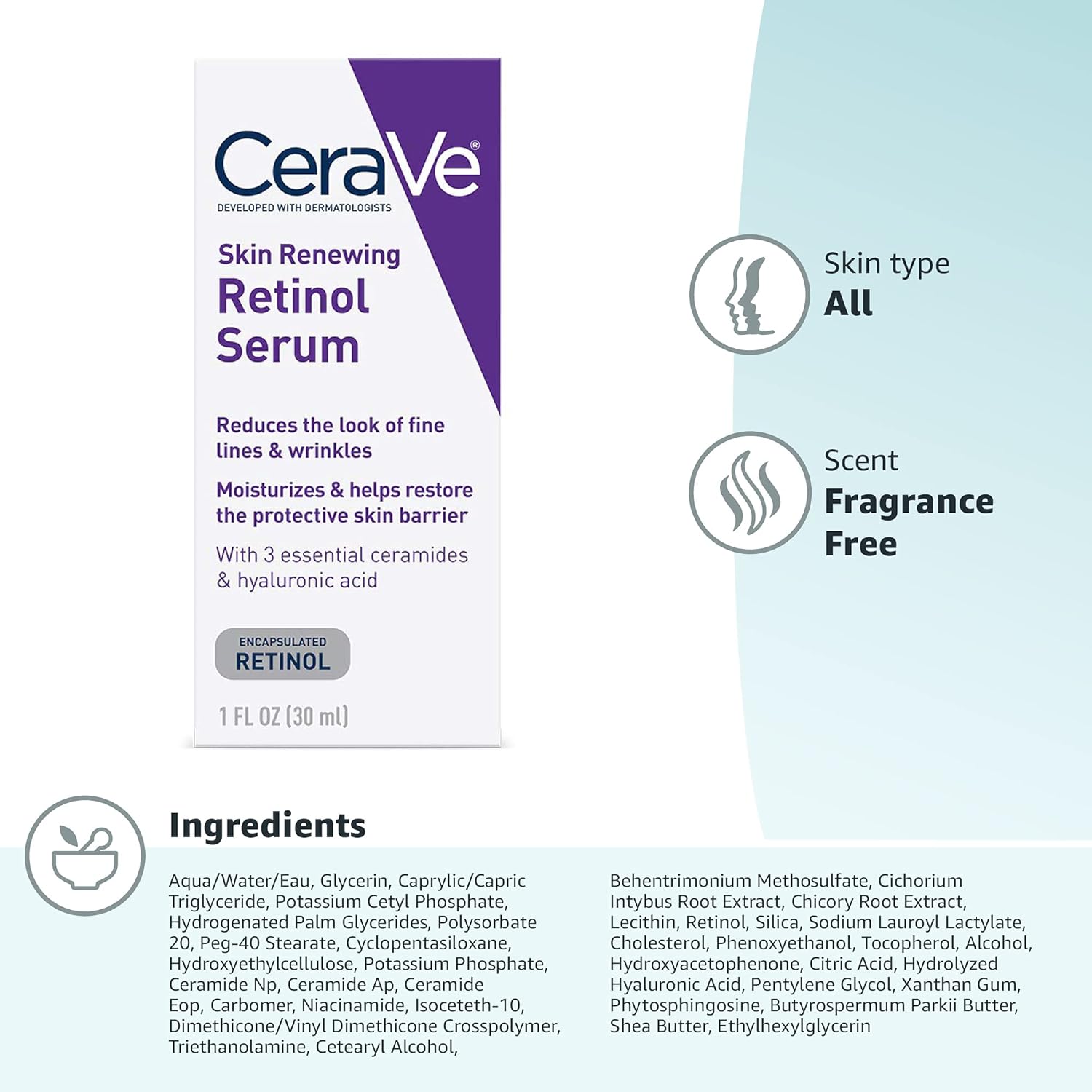 Anti Aging Retinol Serum for Face 💫 | Encapsulated Retinol + Hyaluronic Acid + Niacinamide & Ceramides 🌿 | Wrinkle & Fine Line Treatment | Gentle Brightening Serum for Sensitive Skin | Fragrance Free | 1 oz