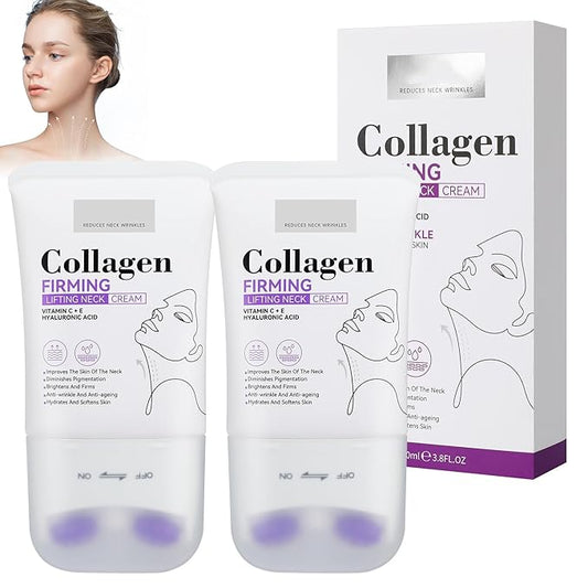 2Pcs Neck Collagen Cream with Roller,Lift Neck Firming Cream, for Tightening and Firming Sagging Skin, Moisturizing Body Cream Reduces the Look of Fine Lines and Wrinkles