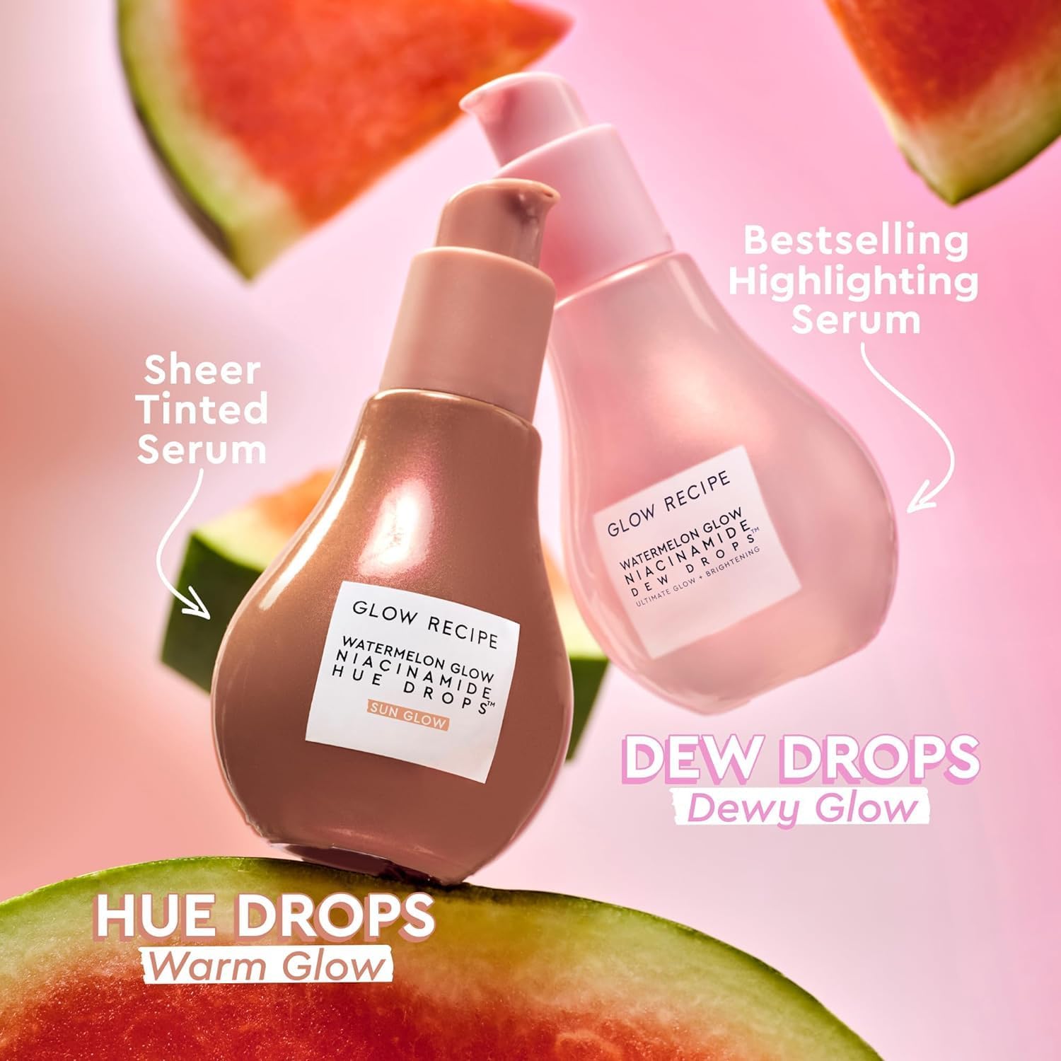 Watermelon Niacinamide Dew Drops - Brightening, Plumping Hydrating Face Serum, Makeup Primer + Liquid Highlighter with Hyaluronic Acid - Dewy & Glowing Korean Skin Care (40Ml)