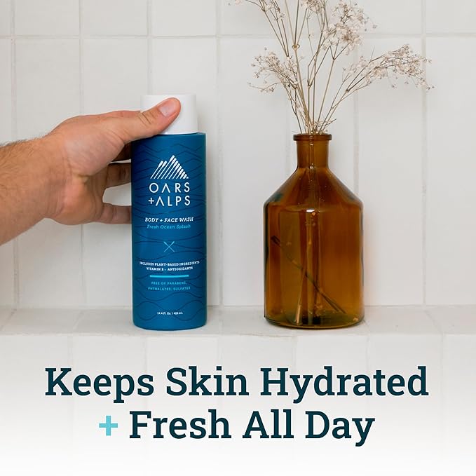 Oars + Alps Men's Moisturizing Body and Face Wash, Skin Care Infused with Vitamin E and Antioxidants, Sulfate Free, Fresh Ocean Splash, 3 Pack