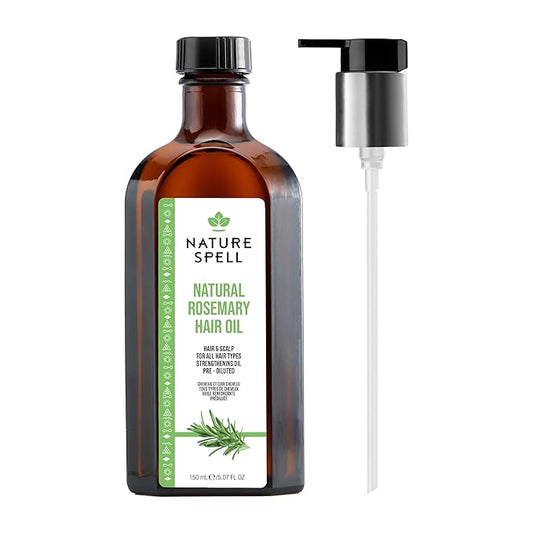 Nature Spell Rosemary Oil for Hair Growth with Pump Dispenser, Pre-Diluted Hair & Scalp Oil Nourishes Dry, Damaged Hair, For Women & Men, 5.07 Fl Oz