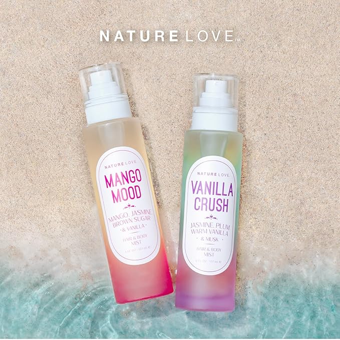 Nature Love Mango Mood Hair & Body Mist | Mango, Jasmine, Brown Sugar & Vanilla | Refreshing All-Over Spray | Cruelty Free, Made in USA (6 Fl Oz)