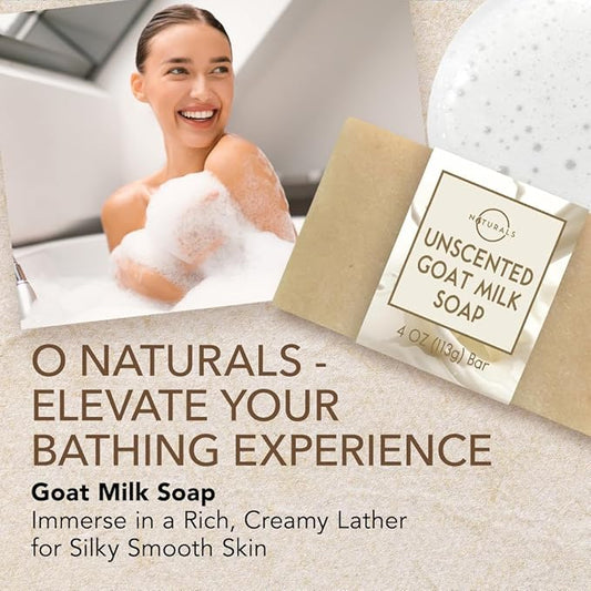 O Naturals 3-Pcs Goat Milk Soap with Soap Saver Bag - Unscented, Triple-Milled, Nourishing, for Sensitive Skin