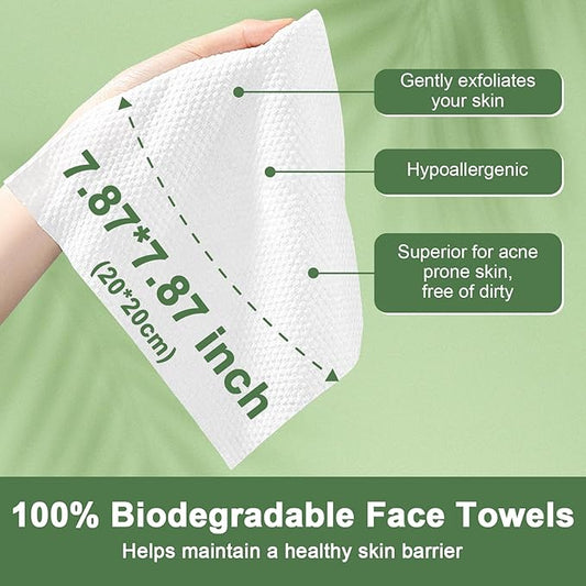 Disposable Face Towels – 60 Count Biodegradable Facial Cleansing Cloths – Lint-Free, Unscented, Extra Thick Soft Towelettes for Sensitive Skin & Makeup Removal