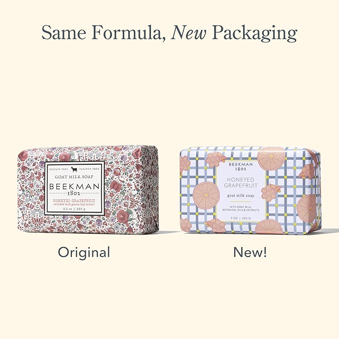 Beekman 1802 Honeyed Grapefruit 3-Pack Palm-Sized Bar Soap Set - Scented - 3.5 oz - Cleanses, Nourishes & Hydrates - Microbiome Friendly - No Irritation - Good for Sensitive Skin - Packaging May Vary