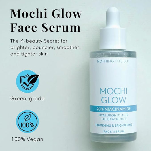 NOTHING FITS BUT Mochi Glow 20% Niacinamide Serum for Face, Pore Tightening & Brightening Skin Serum with Hyaluronic Acid & Glutathione for Dark Spots & Fine Lines, Korean Skincare (50ml/1.7fl.oz.)
