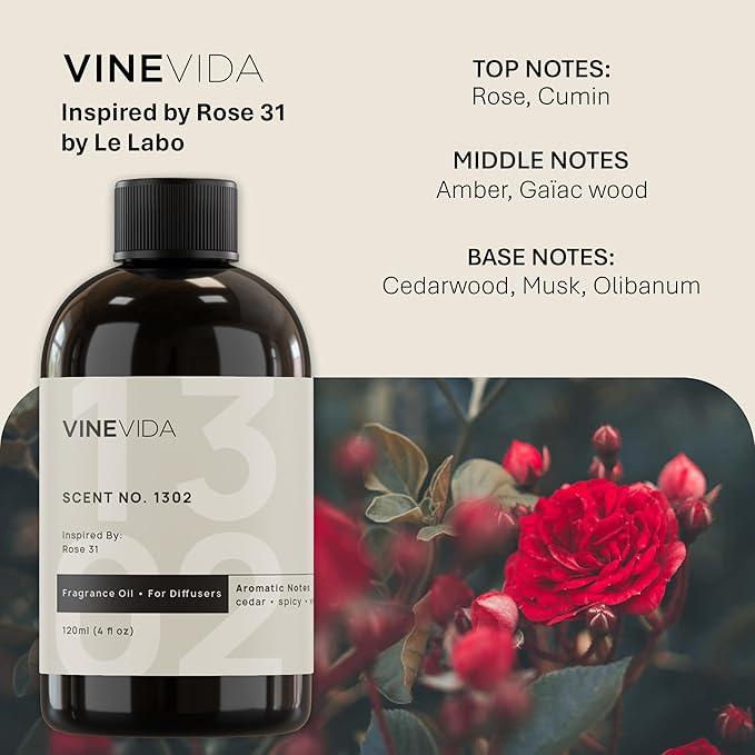 VINEVIDA [128 Fl Oz] Scent NO. 1302 Fragrance Oil for Cold Air Diffusers, Aromatic Notes of Cedarwood Spicy Woody, Essential Oils for Diffuser Oil Refill & Air Freshener Room Spray