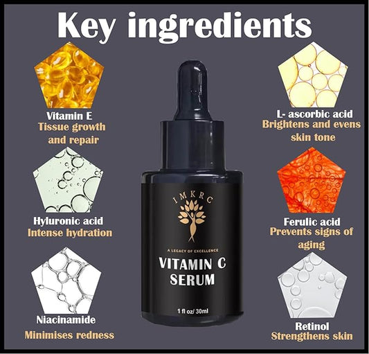 Vitamin C Serum, 20% L-Ascorbic Acid, with Hyaluronic Acid, Ferulic Acid, Vitamin E, 30ml