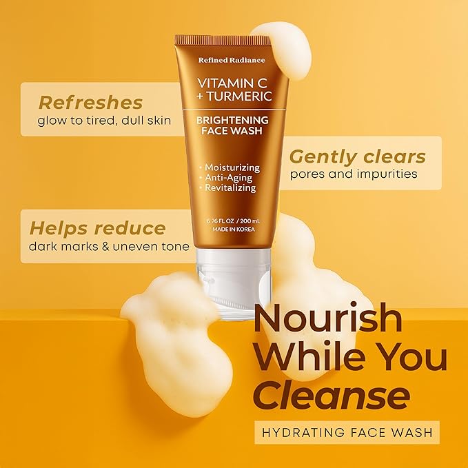 Vitamin C & Turmeric Face Wash – Dermatologist Tested, Anti-Aging, Korean Skin Care – Evens Skin Tone, Reduces Dark Spots, Boosts Radiance – Clean Vegan Beauty – 200 ML