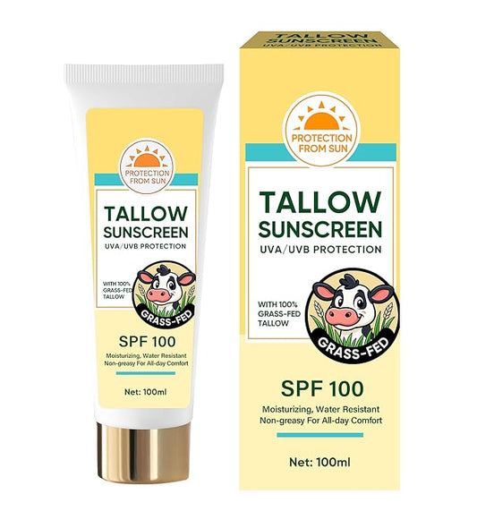 Beef Tallow Sunscreen, Sunscreen for Face, Natural Reef Safe Body Beef Tallow Sunblock, Non Greasy Clean Travel Sun Screen Sunblock, 100ML