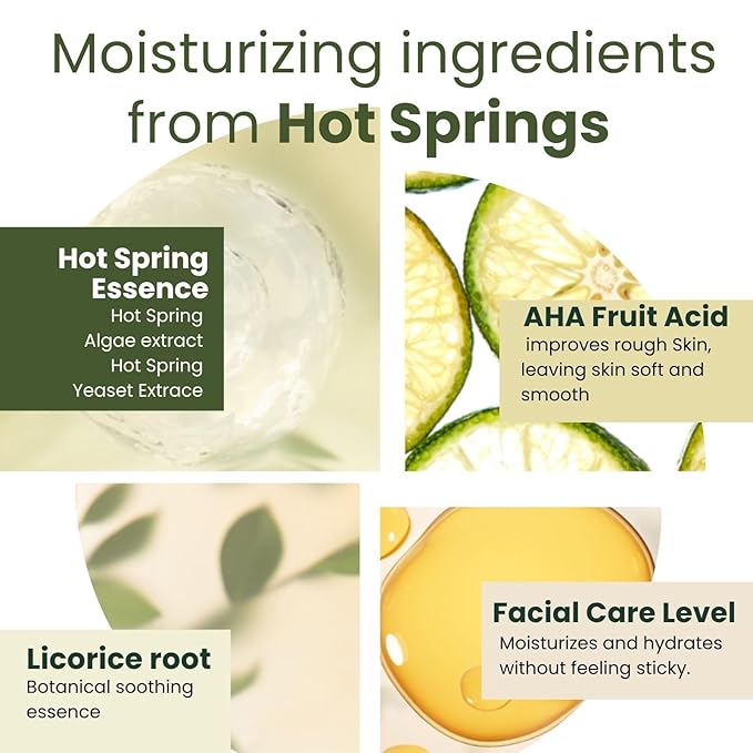 Moisturizing Body Wash for Dry Skin Women & Men, Full Body Washes with Hot Spring Yeast, Green Algae Extract & AHA from Japan, Natural Body Wash, Daily Use, 10.1 Fl Oz