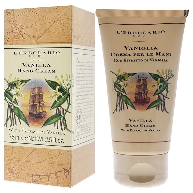 L'Erbolario Vanilla Hand Cream - Scented Hand Lotion for Toning and Softening - Daily Moisturizer with Macadamia and Sunflower Oils - Cruelty Free Hand Cream with Delicate and Light Texture - 2.5 oz