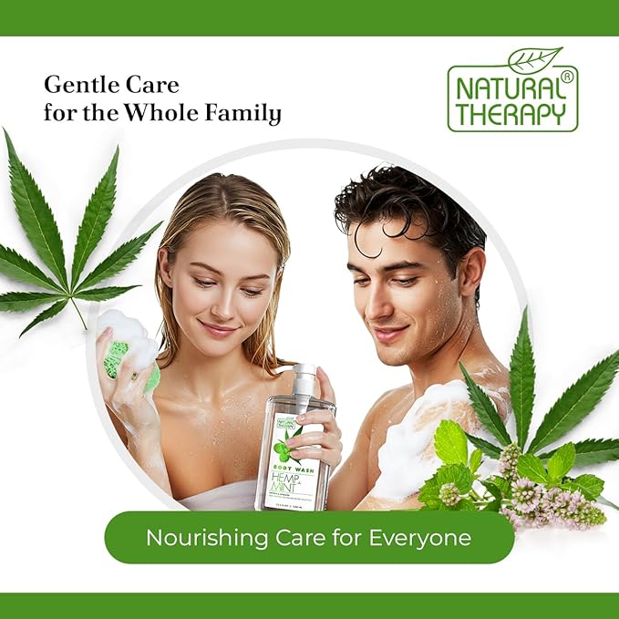 Natural Therapy Body Wash for Women and Men with Hemp & Mint - Shower Gel Cleanses and Moisturizing Skin - With Dead Sea Minerals Nourish for Body, Pack of 2 (67.6 fl.oz)