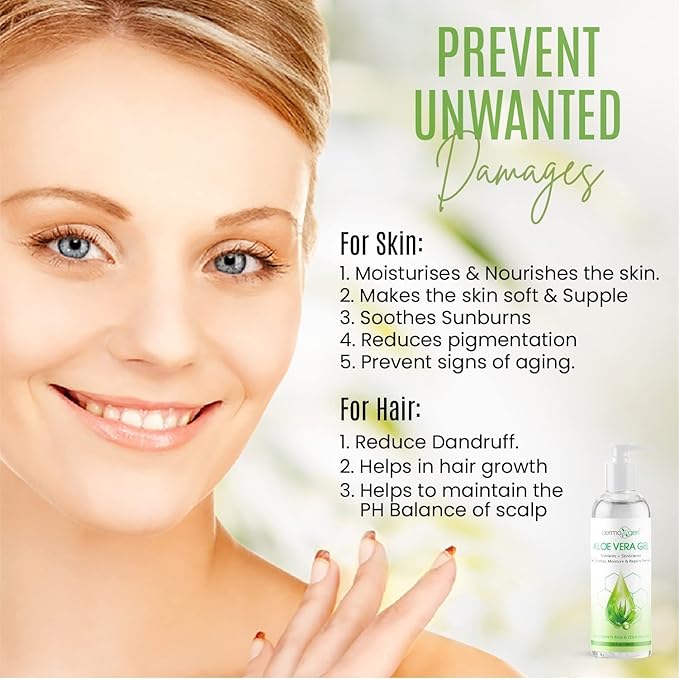 Aloe Vera Gel - Organic 100% Pure Aloe + Witch Hazel + Vitamin C + Vitamin E - Skin Soothes, Moisture And Repair Formula, Nutrients Rich And Cold Pressed - 16 Fl Oz