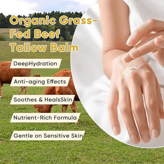 Beef Tallow for Skin, Organic Grass-Fed Beef Tallow Balm,Tallow and Honey Balm with Raw Honey, Olive Oil - Body & Face Moisturizer, Soothes and nourishes for Dry & Sensitive Skin