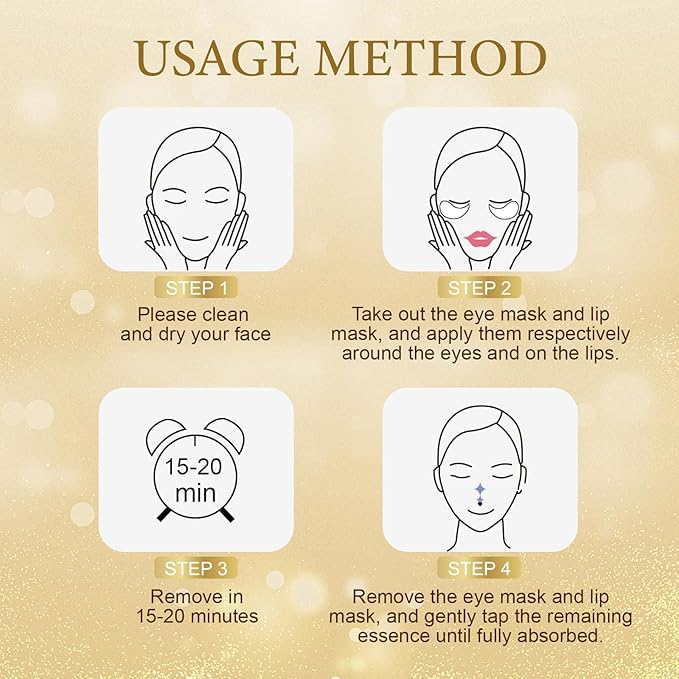 CHMI 30 Pairs Lip Masks & Eye Masks - 24K Gold Eye Patches for Puffy Eyes, Dark Circles, EyeBags and Wrinkles, Collagen Skin Care Products, Beauty & Personal Care.