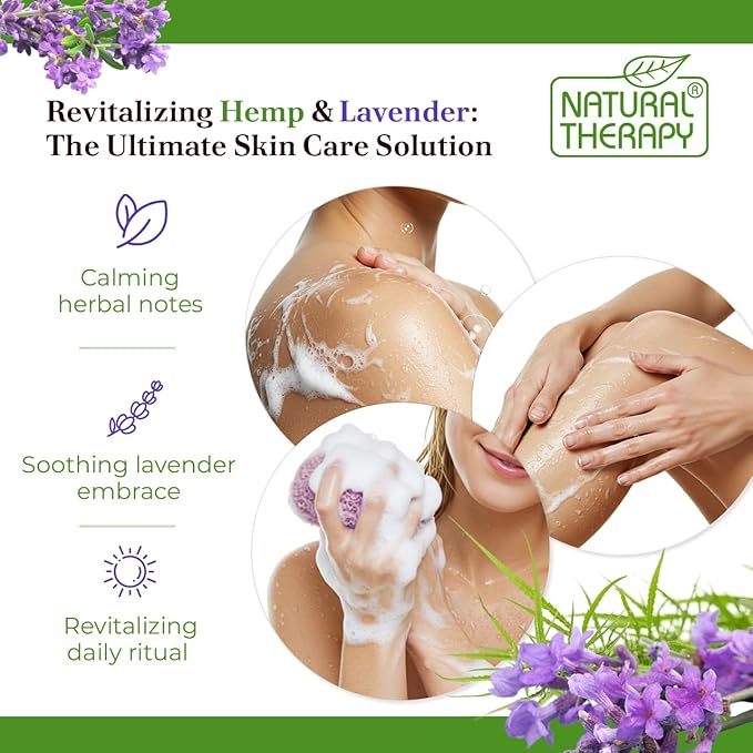 Natural Therapy Body Wash for Women and Men with Hemp & Lavender Oils - Shower Gel Cleanses and Moisturizing Skin - With Dead Sea Minerals Nourish for Body, Pack of 2 (67.6 fl.oz)