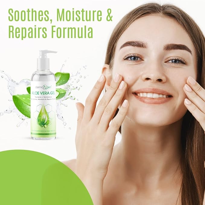 Aloe Vera Gel - Organic 100% Pure Aloe + Witch Hazel + Vitamin C + Vitamin E - Skin Soothes, Moisture And Repair Formula, Nutrients Rich And Cold Pressed - 16 Fl Oz