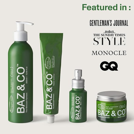 BAZ & CO Mens Moisturizing Body Wash - Restore and Awaken Body Wash for Men 8.45 Fl Oz with Basil, Grapefruit and Spearmint