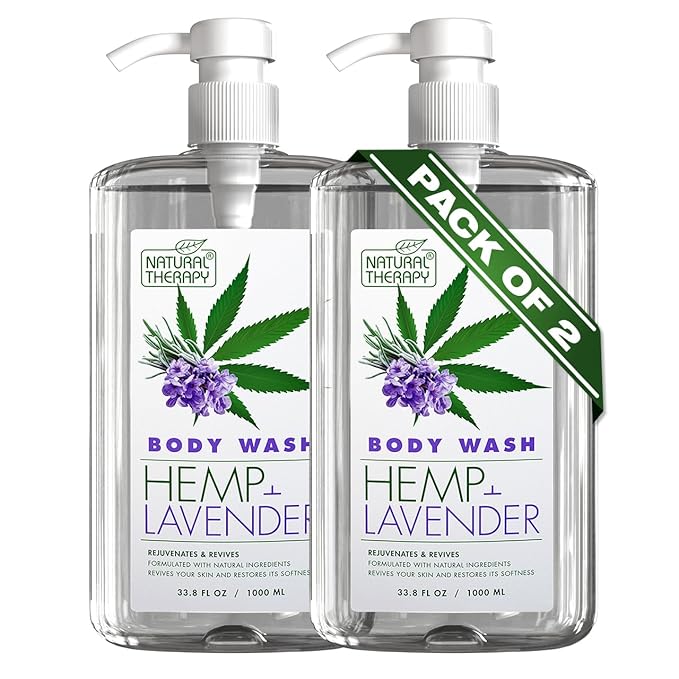 Natural Therapy Body Wash for Women and Men with Hemp & Lavender Oils - Shower Gel Cleanses and Moisturizing Skin - With Dead Sea Minerals Nourish for Body, Pack of 2 (67.6 fl.oz)