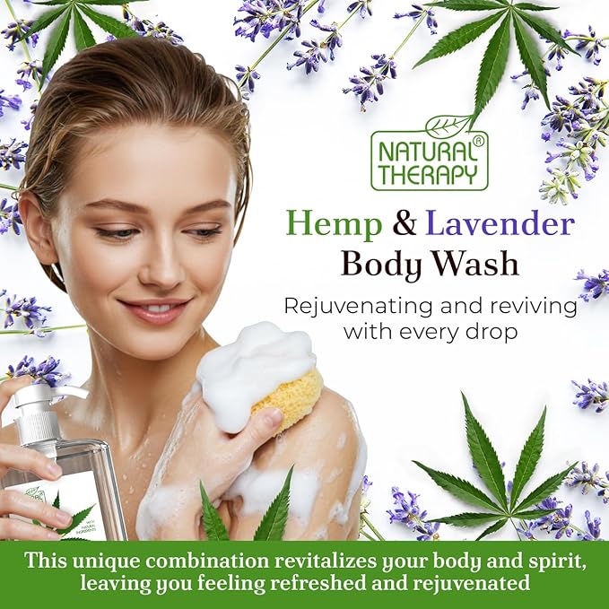Natural Therapy Body Wash for Women and Men with Hemp & Lavender Oils - Shower Gel Cleanses and Moisturizing Skin - With Dead Sea Minerals Nourish for Body, Pack of 2 (67.6 fl.oz)