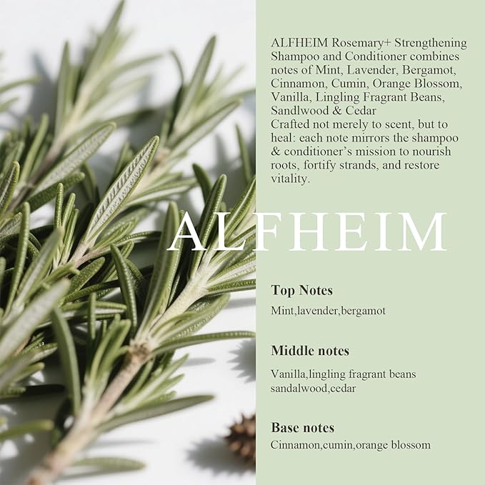 Alfheim Rosemary+ Purifying Shampoo & Conditioner Set | Rosemary & Peppermint Oil for Scalp Refresh & Oil Control | Jojoba & Calendula for Hydration & Shine | Sulfate-Free, Color-Safe | 10.7 oz Each