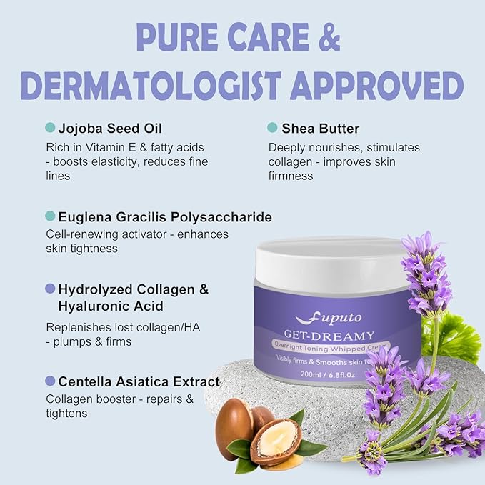 Get Dreamy Overnight Toning Whip - Body Firming Cream for Women, 6.76 oz Sleep & Sculpt Night Cream, Reduces the Appearance of Body Skin Laxity for Mulated for All Skin Types (200ml)-Purple